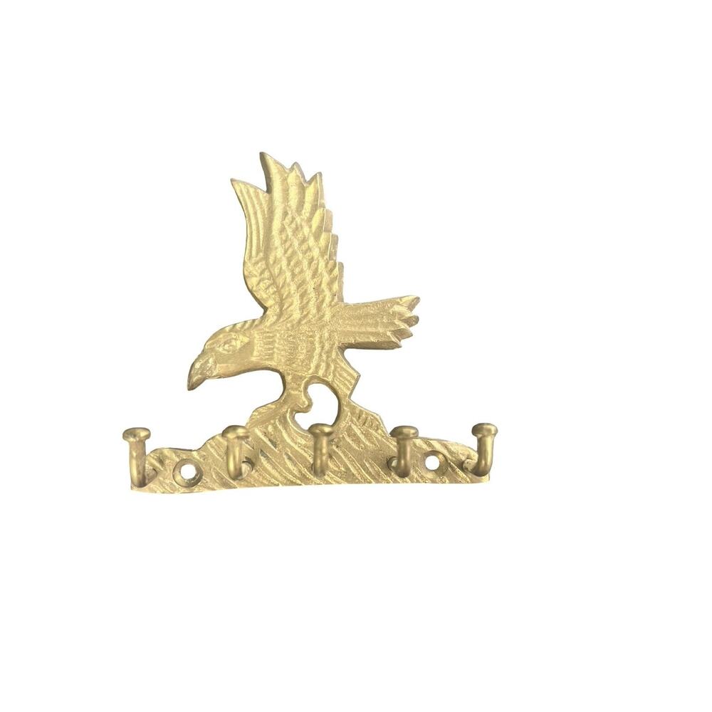 Vintage Solid Brass Eagle Key Coat Jacket Wall Holder Hanger 5 Hook
